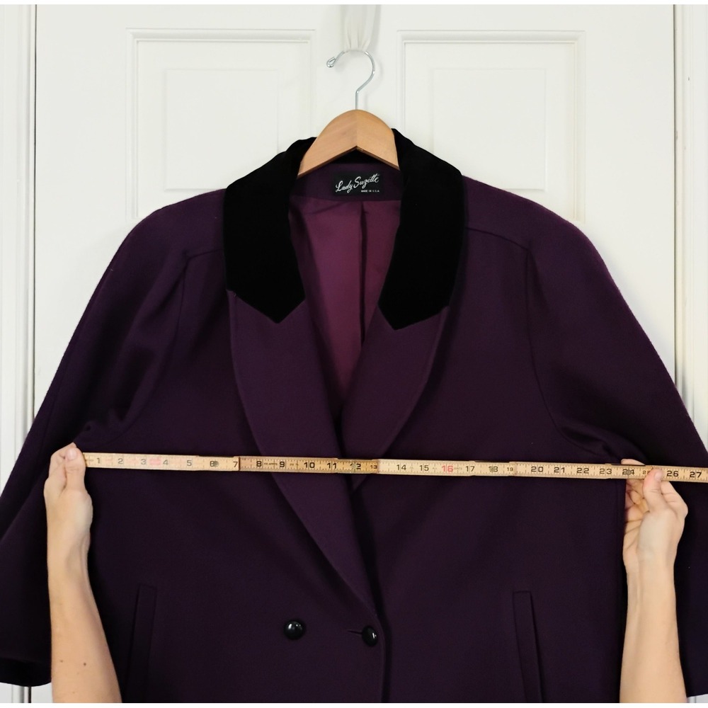 Lady Suzette Wool Blend Coat Womens XL Purple Velvet Collar VTG Long Overcoat - Picture 7 of 9
